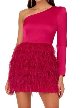 Liv Foster Asymmetric Feathered Satin Minidress Size 0